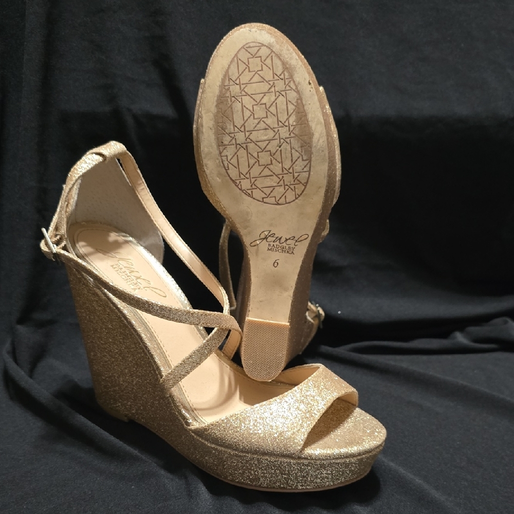 Badgley Mischka Sparkling Gold Wedges